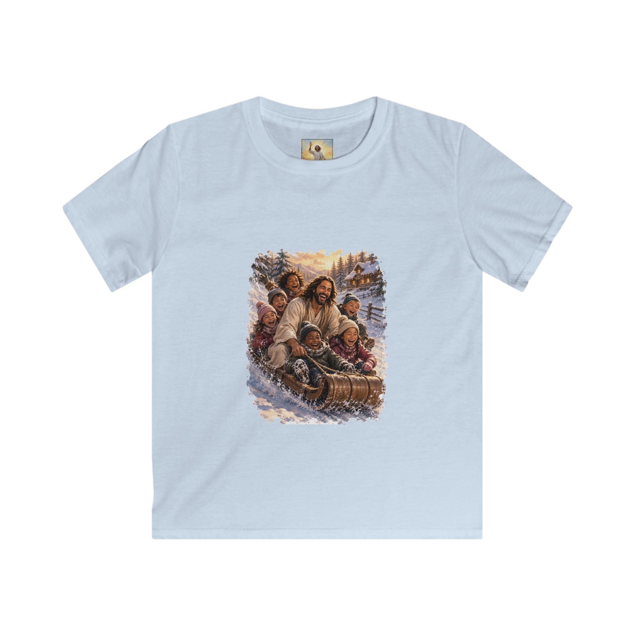Kids Jesus Christmas Shirt | Sledding with Jesus Christian Christmas Kids T Shirt | Joyful Jesus
