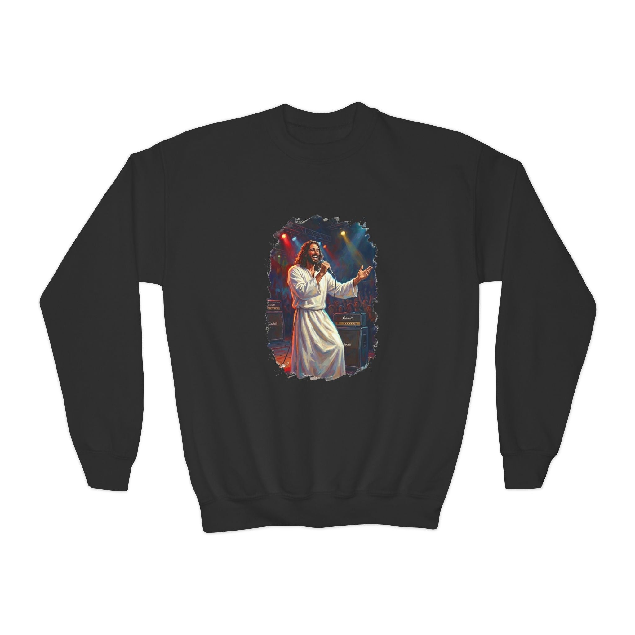Kids Jesus Sweatshirt | Jesus Singing at a Concert Christian Kids Crewneck Sweatshirt | Joyful Jesus
