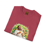 Jesus with Baby Animals Shirt, Easter Lamb Bunny Chick Art, Christian Spring Tee