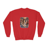 Kids Jesus Hockey Sweatshirt | Jesus Playing Hockey with Kids Christian Christmas Kids Crewneck Sweatshirt | Joyful Jesus