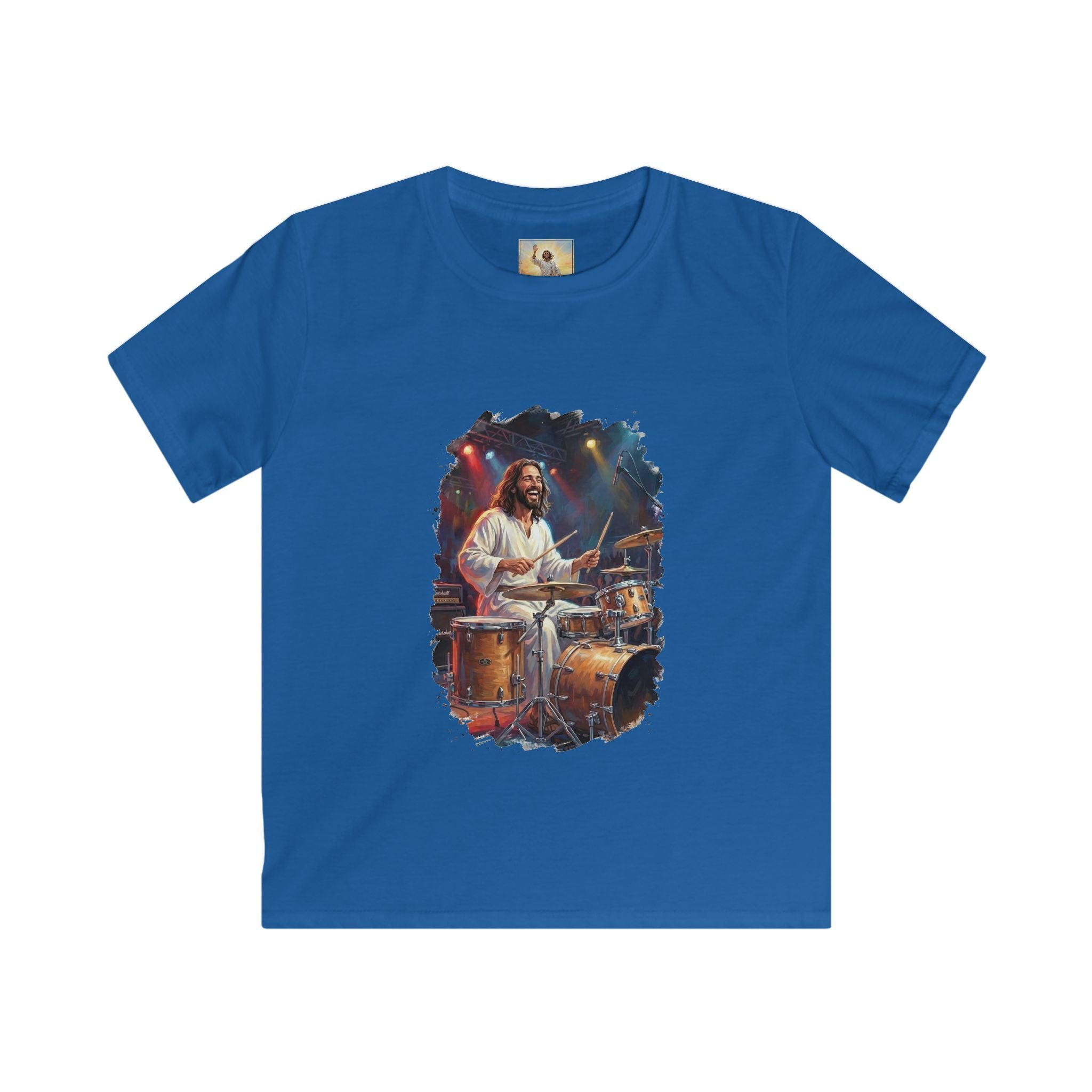 Kids God Shirt | Jesus Playing Drums at Concert Christian Kids T Shirt | Joyful Jesus