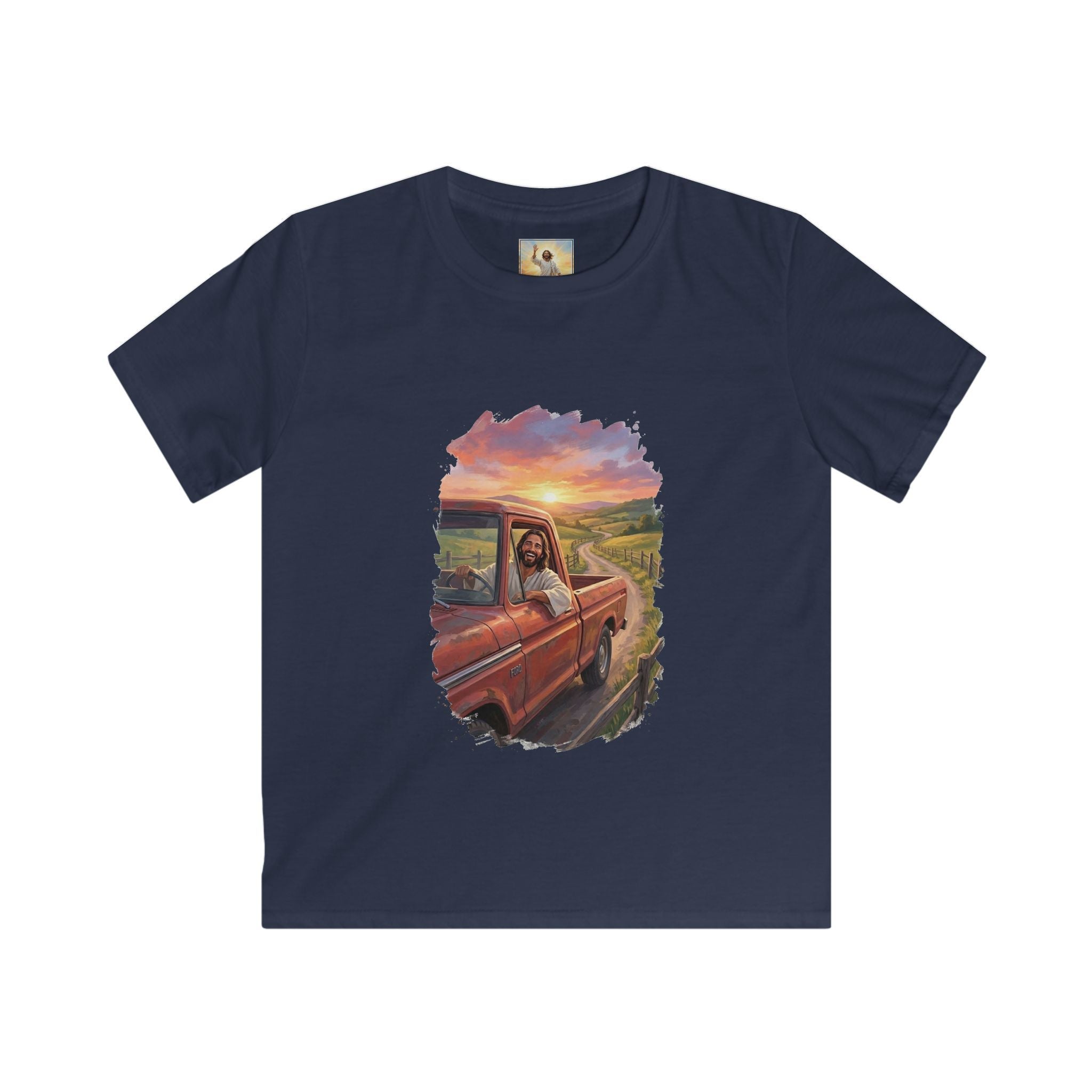Kids Faith Shirt | Jesus Driving a Truck Christian Apparel Kids T Shirt | Joyful Jesus