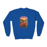 Kids Faith Sweatshirt | Jesus Driving a Truck Christian Apparel Kids Crewneck Sweatshirt | Joyful Jesus
