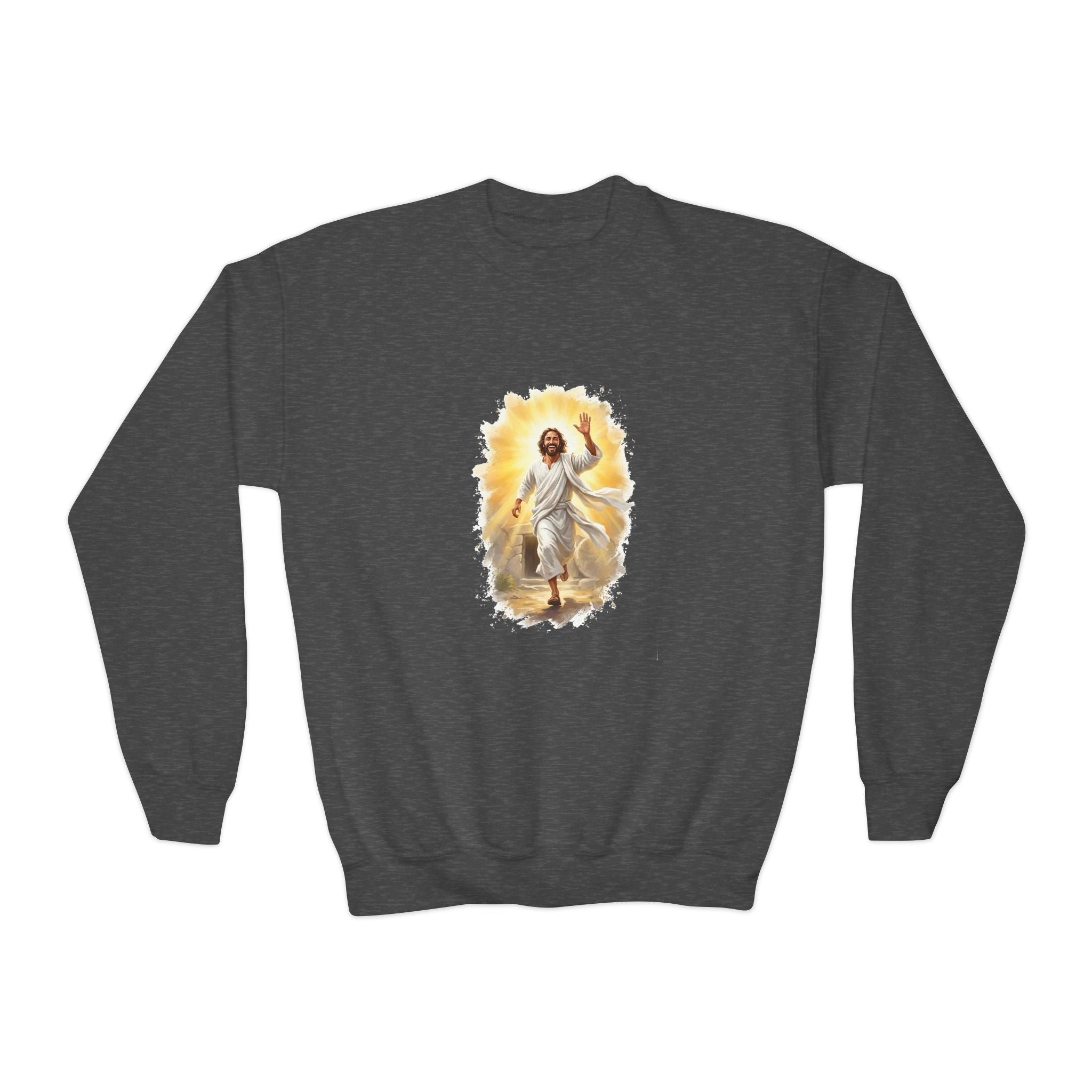 Kids Jesus Sweatshirt | He Is Risen Christian Kids Crewneck Sweatshirt | Joyful Jesus