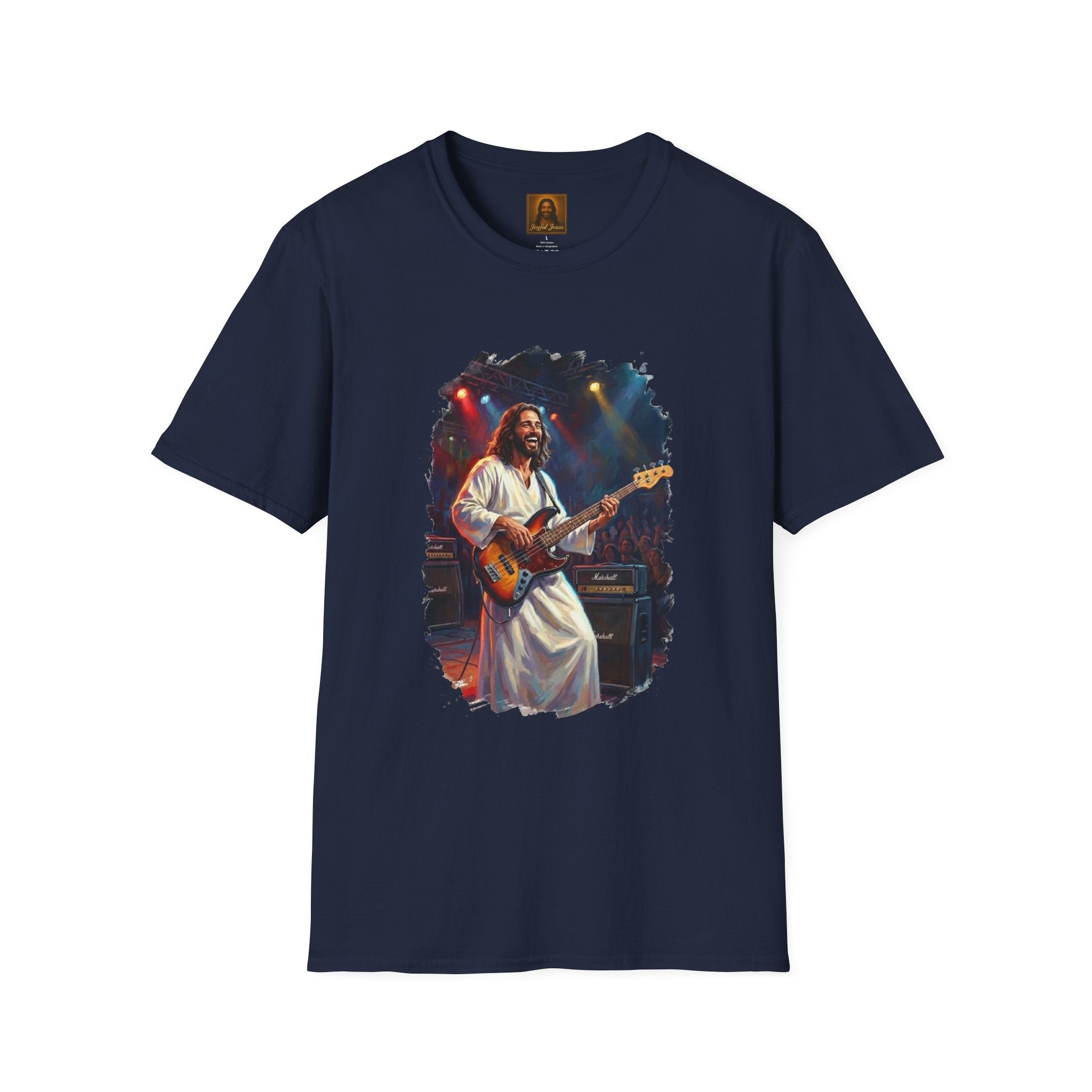 Christian T Shirt | Jesus Playing Bass at Concert | Joyful Jesus God Shirt