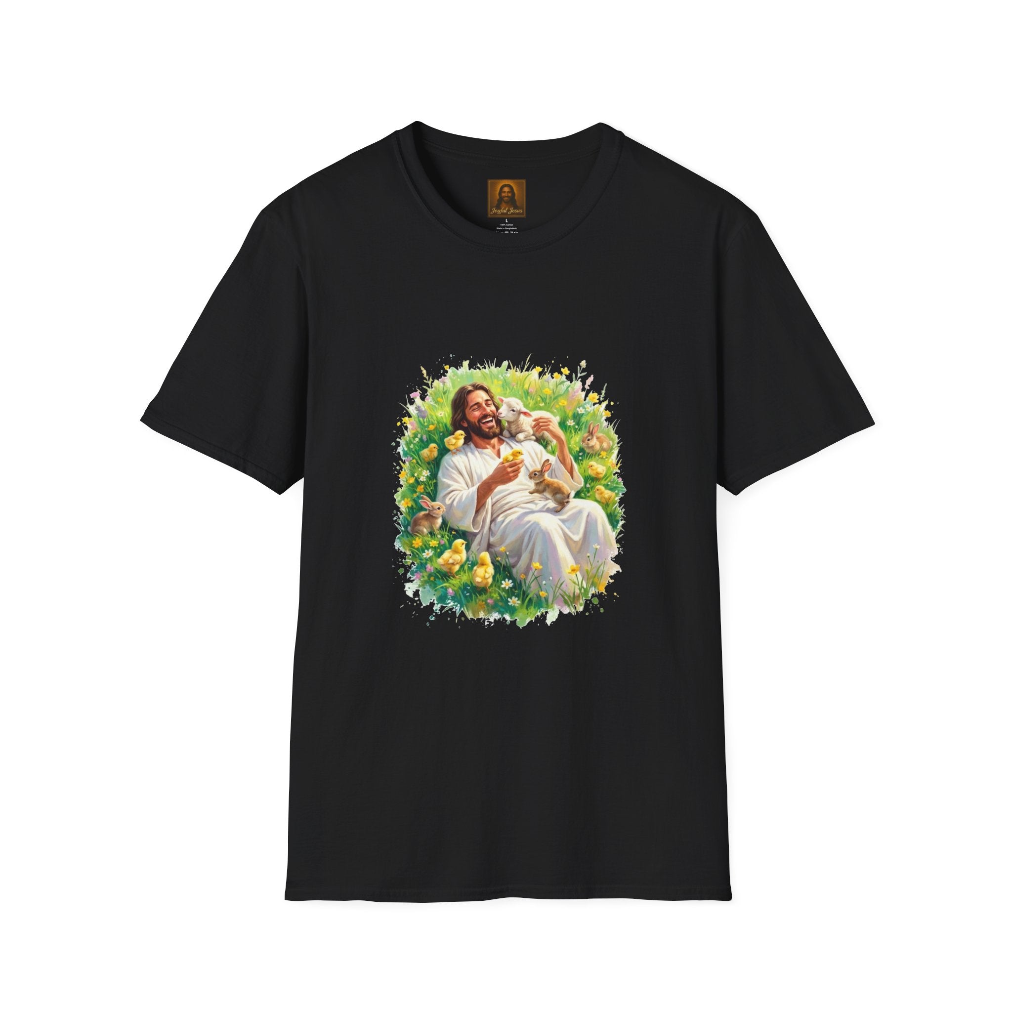 Jesus with Baby Animals Shirt, Easter Lamb Bunny Chick Art, Christian Spring Tee