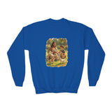 Kids Funny Jesus Sweatshirt | Jesus Playing with Puppies Christian Kids Crewneck Sweatshirt | Joyful Jesus