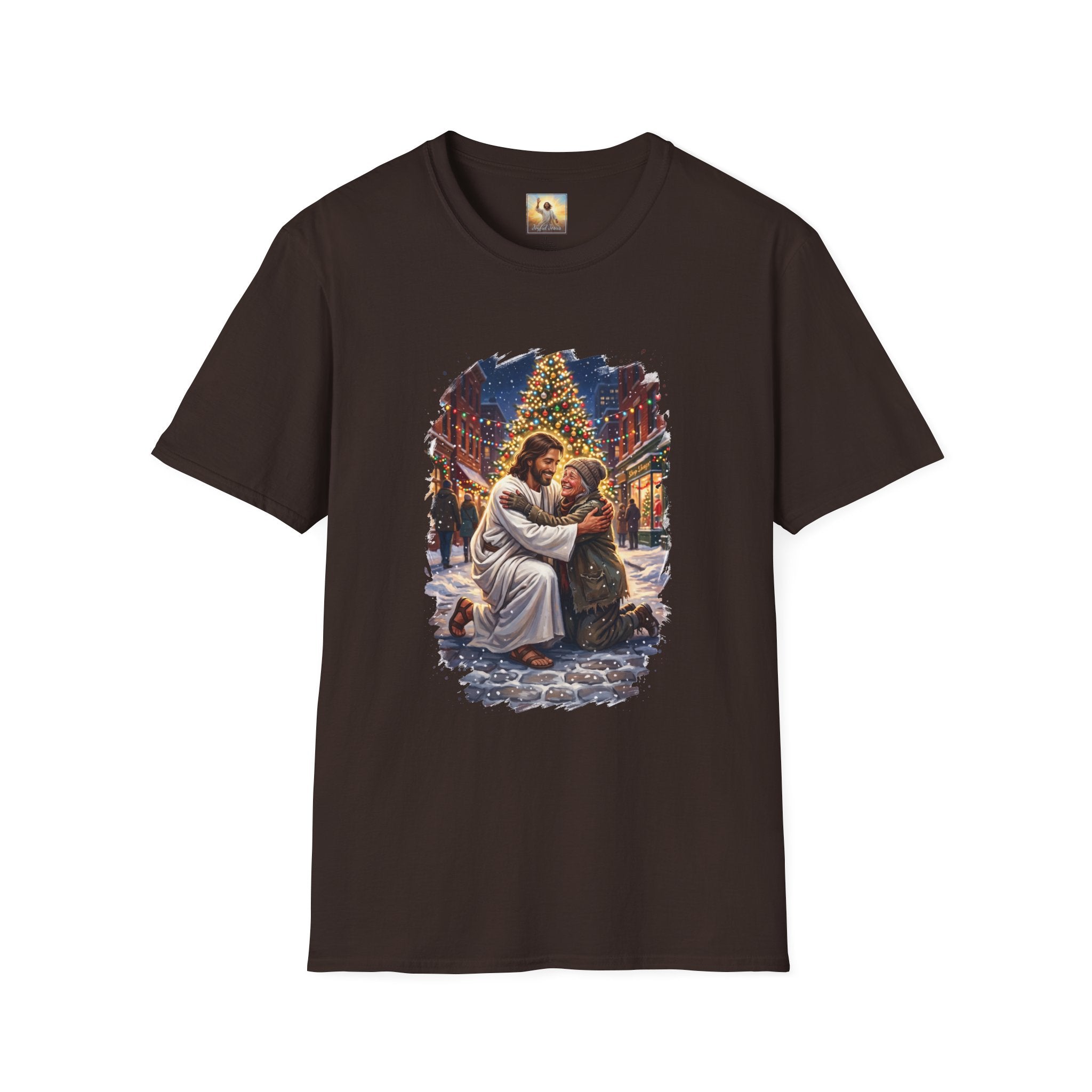 Jesus Hug Shirt | Jesus Embracing a Stranger on Christmas Night Christian Tee | Joyful Jesus