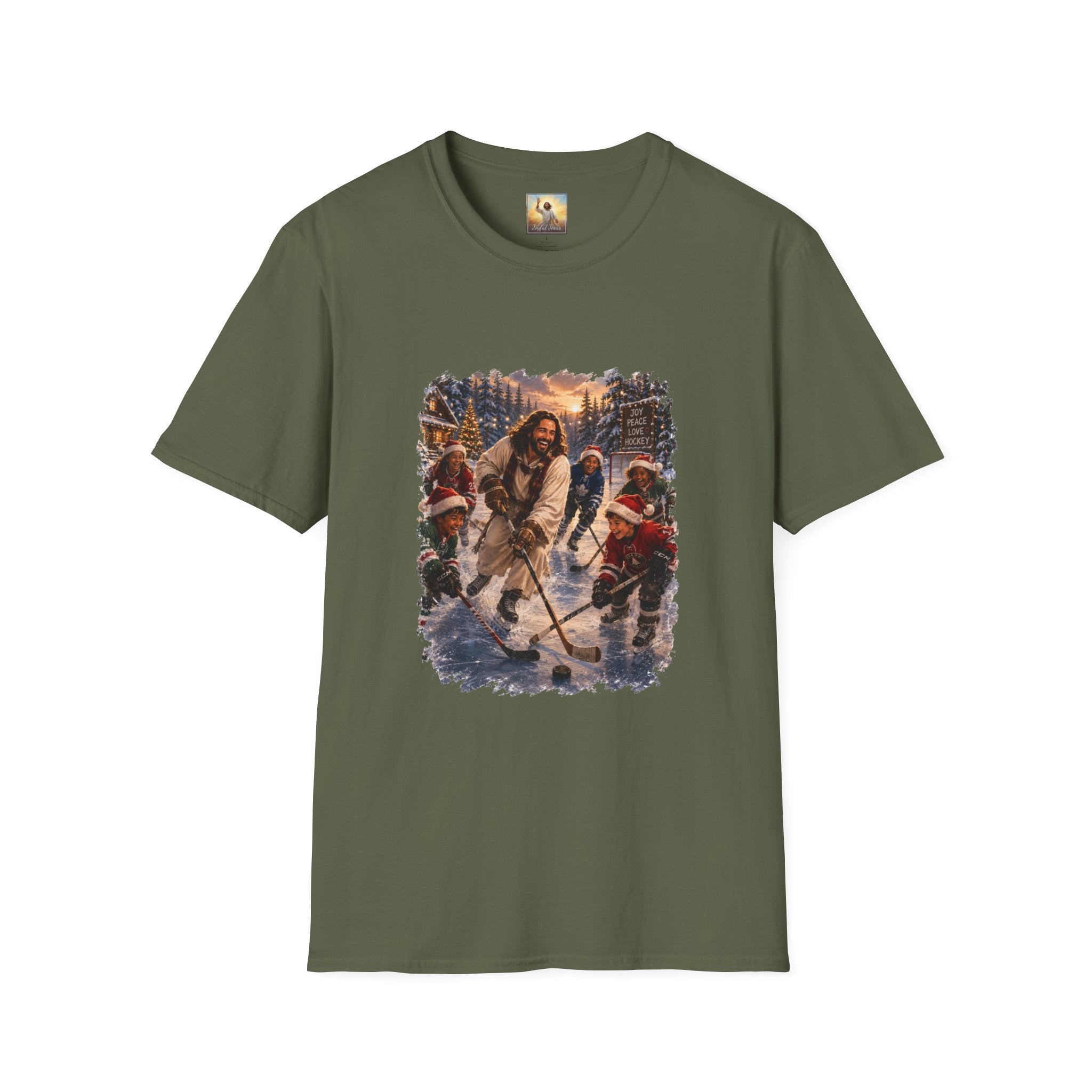 Jesus Hockey Shirt | Jesus Playing Hockey with Kids Christian Christmas T Shirt | Joyful Jesus