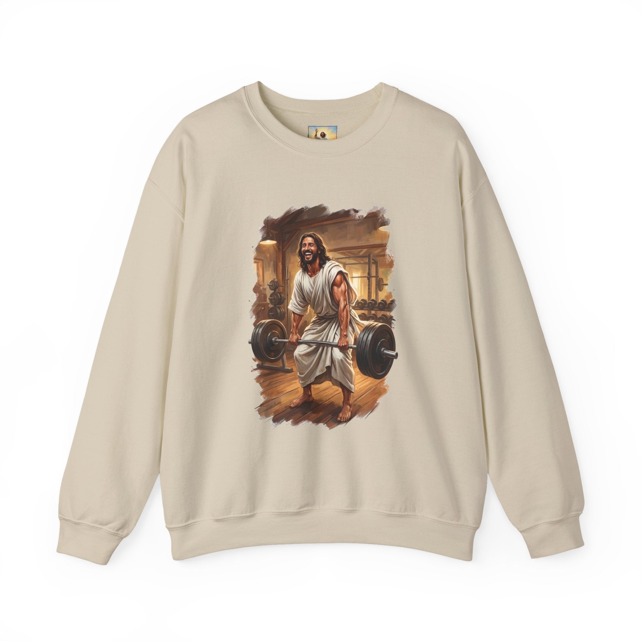Funny Jesus Sweatshirt | Jesus Lifting Weights Christian Crewneck Sweatshirt | Faith Apparel