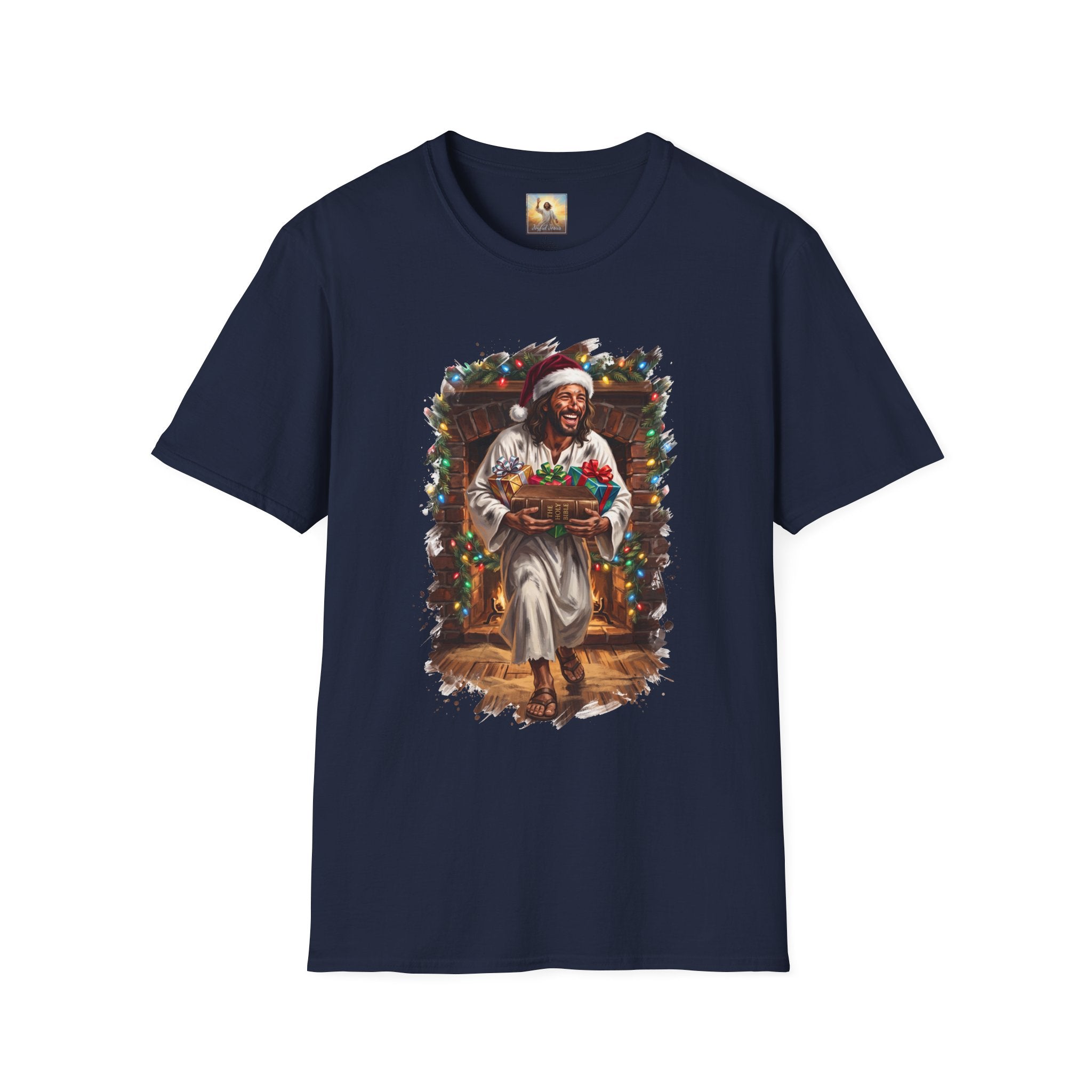 Jesus Santa Hat Shirt | Jesus Down the Chimney with Gifts Funny Christmas T Shirt | Joyful Jesus