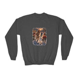 Kids Jesus Hockey Sweatshirt | Jesus Playing Hockey with Kids Christian Christmas Kids Crewneck Sweatshirt | Joyful Jesus