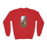 Kids God Sweatshirt | Jesus Hiking Mountain Christian Kids Crewneck Sweatshirt | Faith Apparel