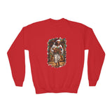 Kids Jesus Santa Hat Sweatshirt | Jesus Down the Chimney with Gifts Funny Christmas Kids Crewneck Sweatshirt | Joyful Jesus