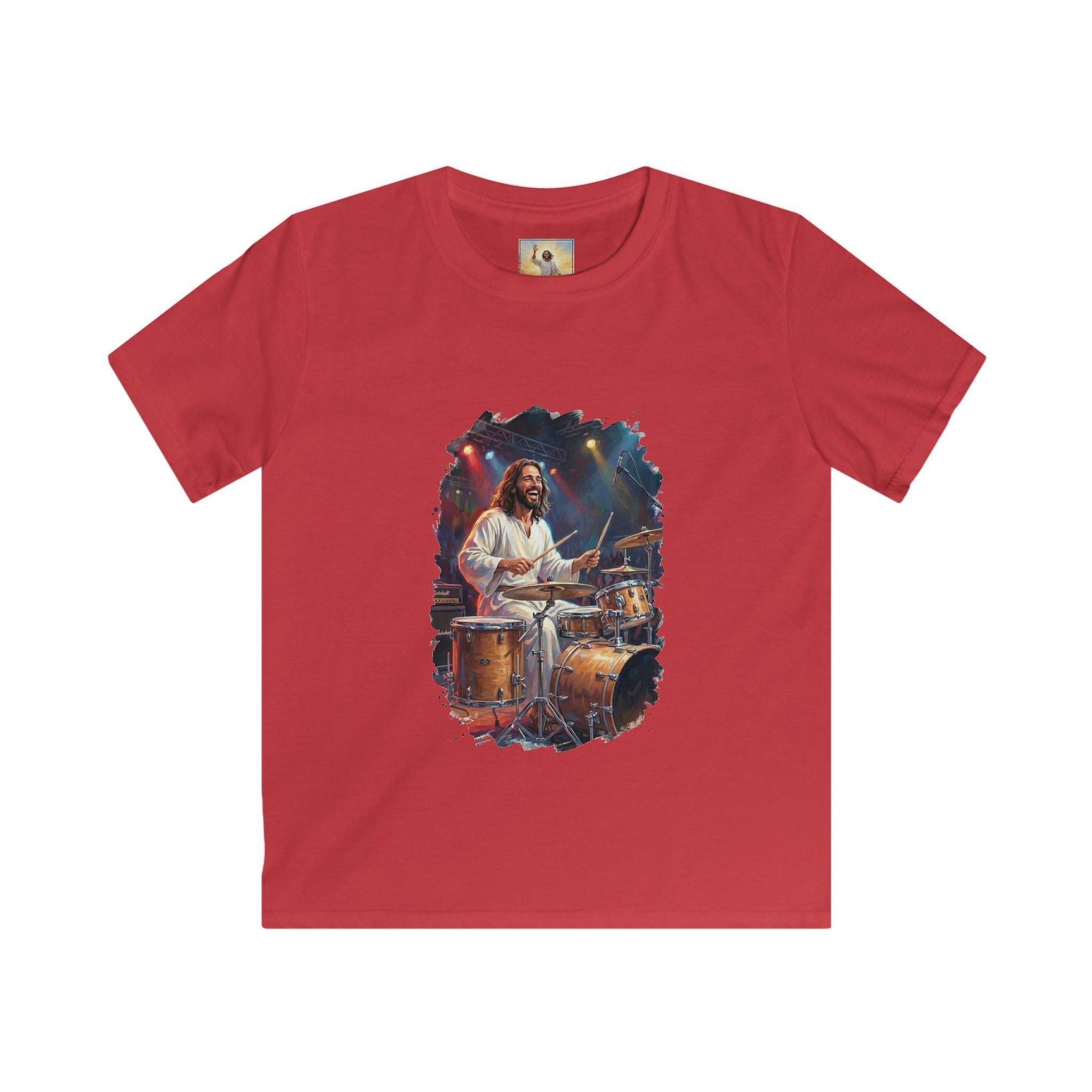 Kids God Shirt | Jesus Playing Drums at Concert Christian Kids T Shirt | Joyful Jesus