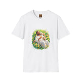 Jesus with Baby Animals Shirt, Easter Lamb Bunny Chick Art, Christian Spring Tee