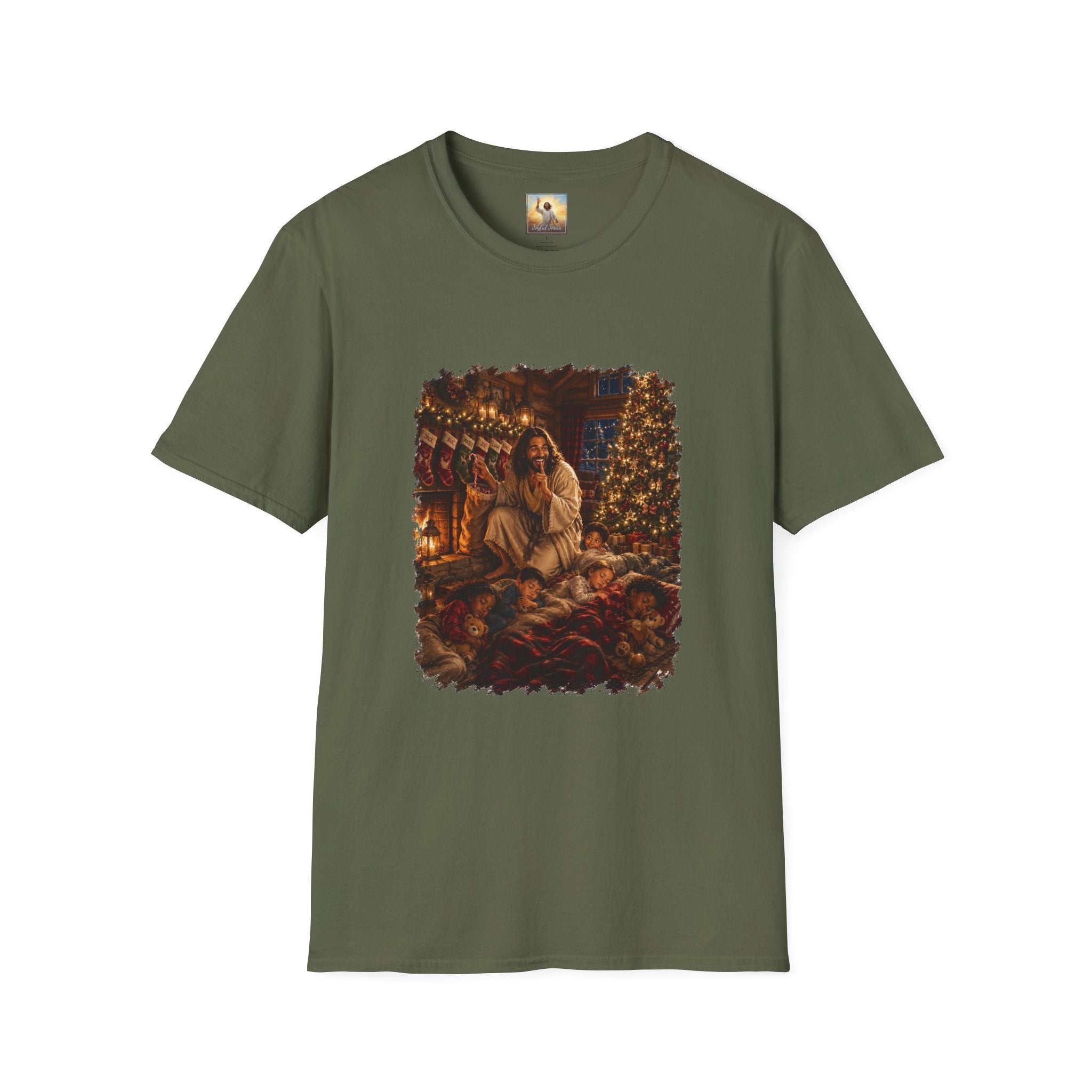 Christmas Eve Jesus Shirt | Jesus by the Fire with Sleeping Children Christian Tee | Joyful Jesus