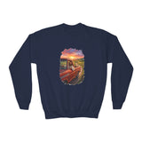Kids Faith Sweatshirt | Jesus Driving a Truck Christian Apparel Kids Crewneck Sweatshirt | Joyful Jesus