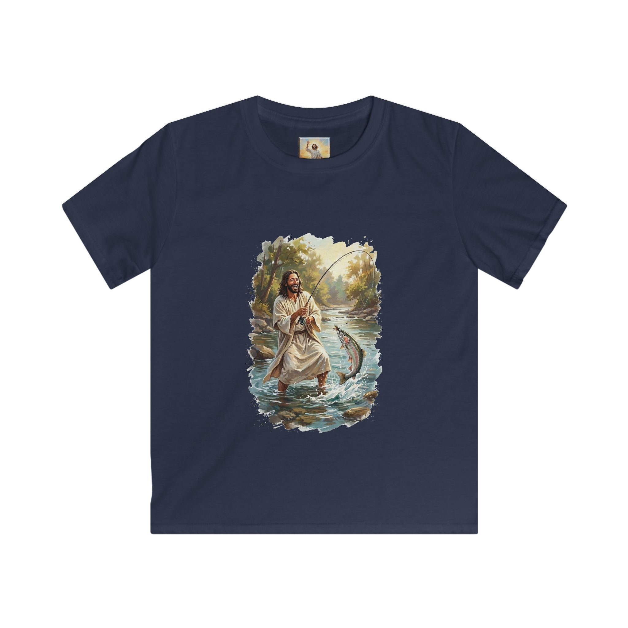 Kids Jesus Shirt | Fly Fishing Jesus Christian Kids T Shirt | Joyful Jesus God Shirt