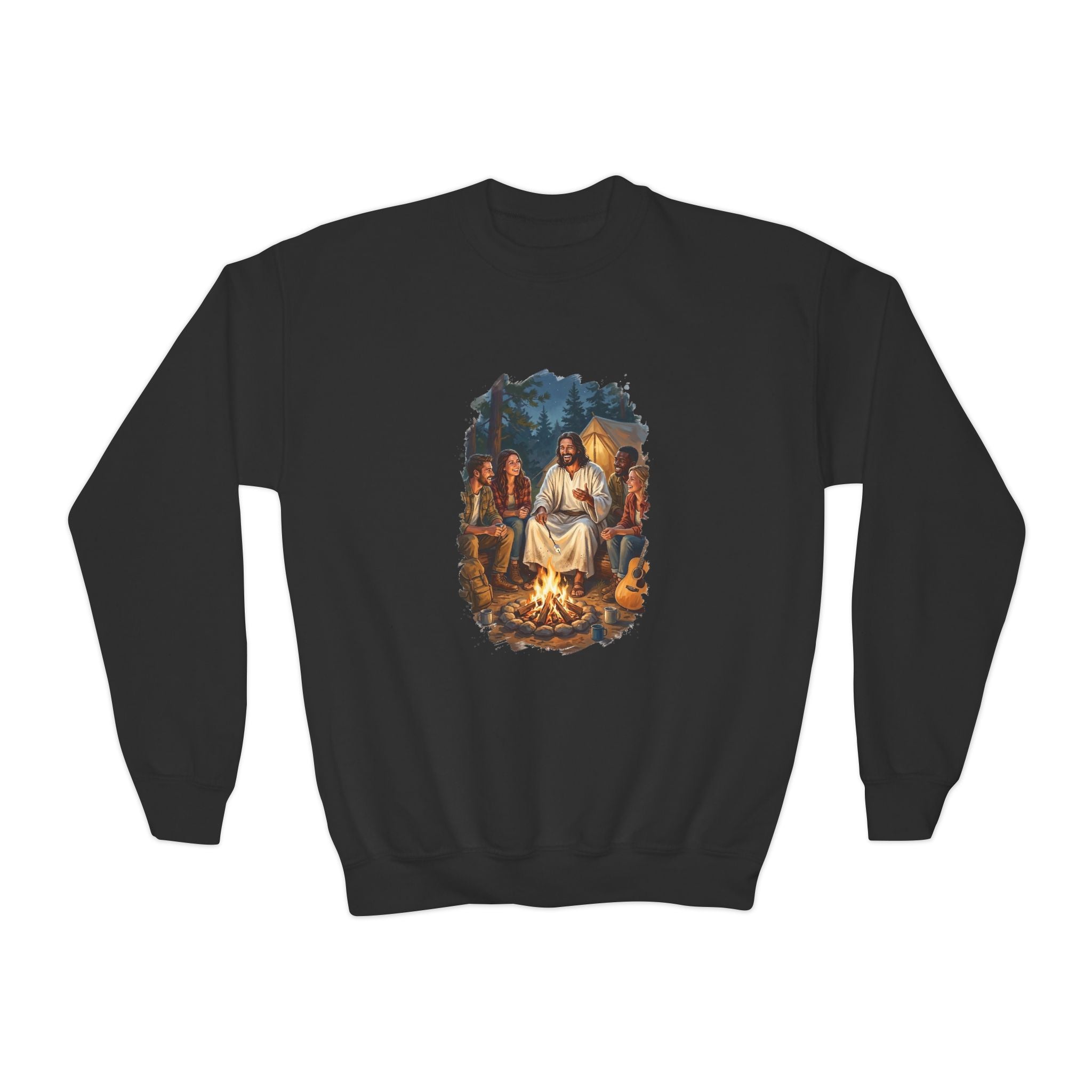 Kids Jesus Sweatshirt | Camping with Jesus Christian Kids Crewneck Sweatshirt | Faith Apparel