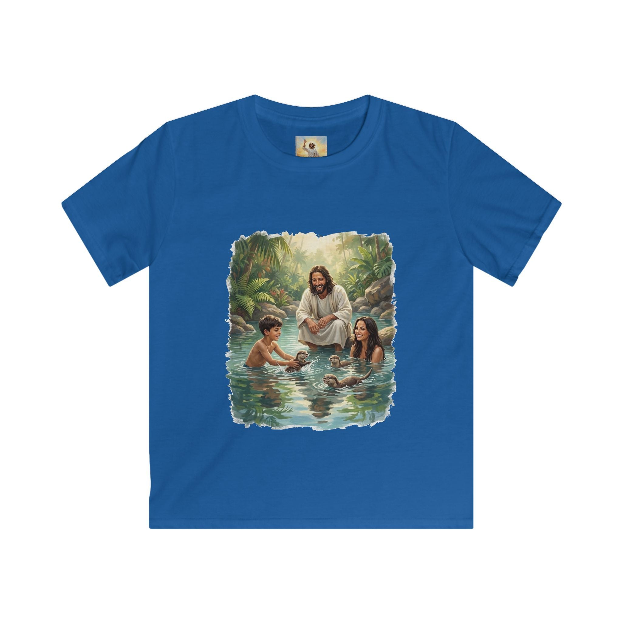 Kids Christian Shirt | Jesus with Baby Otters Funny Christian Kids T Shirt | Joyful Jesus