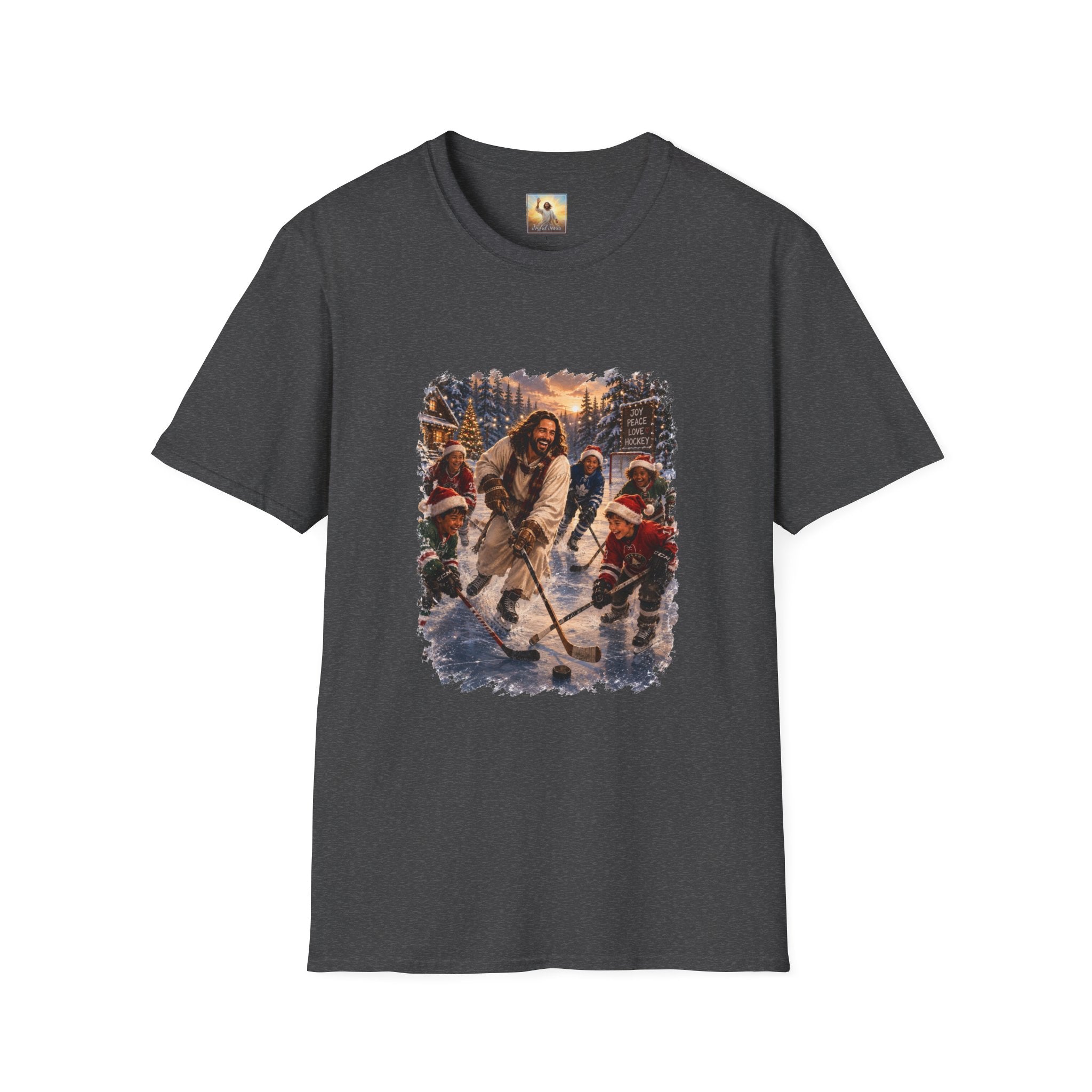 Jesus Hockey Shirt | Jesus Playing Hockey with Kids Christian Christmas T Shirt | Joyful Jesus
