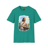 Jesus Painting Easter Eggs Shirt, Joyful Christian Art, Fun Easter Faith Tee
