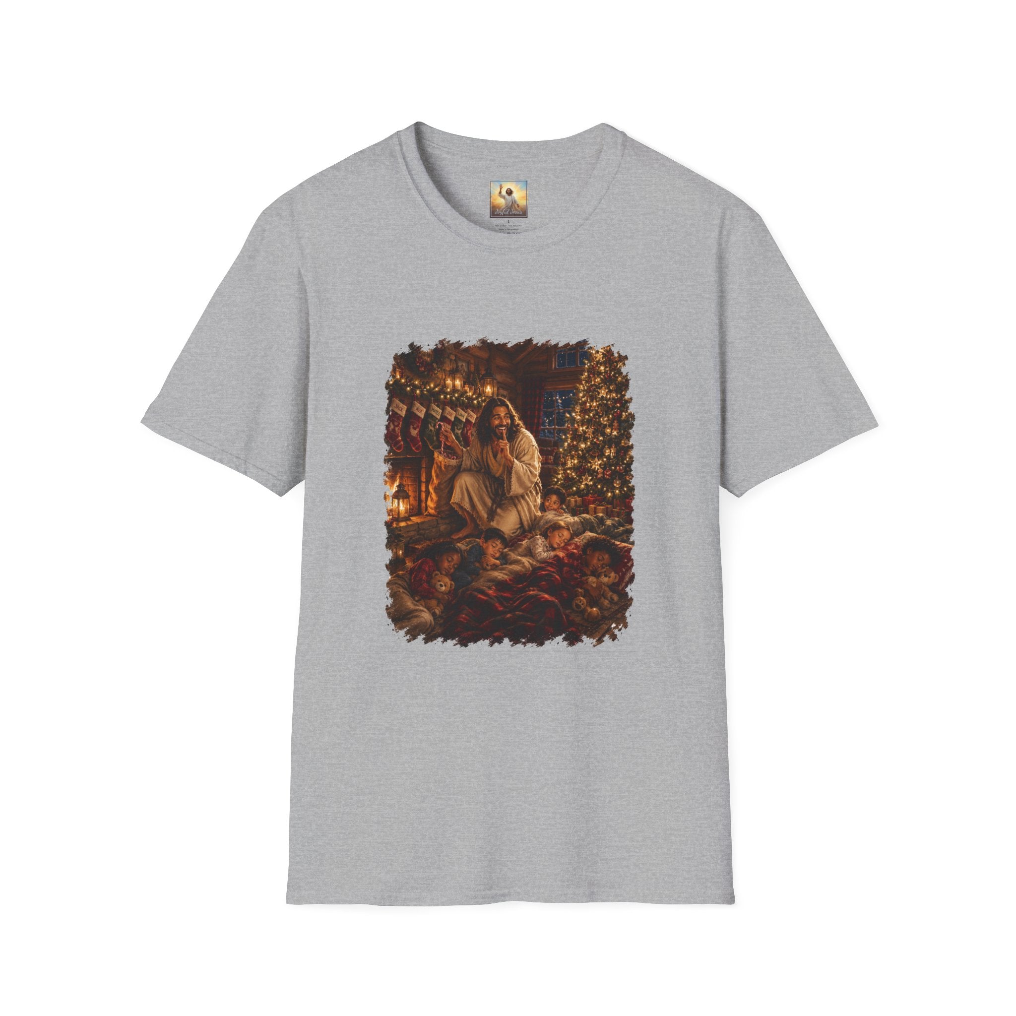 Christmas Eve Jesus Shirt | Jesus by the Fire with Sleeping Children Christian Tee | Joyful Jesus