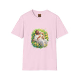 Jesus with Baby Animals Shirt, Easter Lamb Bunny Chick Art, Christian Spring Tee