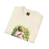 Jesus with Baby Animals Shirt, Easter Lamb Bunny Chick Art, Christian Spring Tee