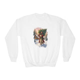 Kids Jesus Christmas Tree Sweatshirt | Jesus Carrying a Christmas Tree Christian Christmas Kids Crewneck Sweatshirt | Joyful Jesus