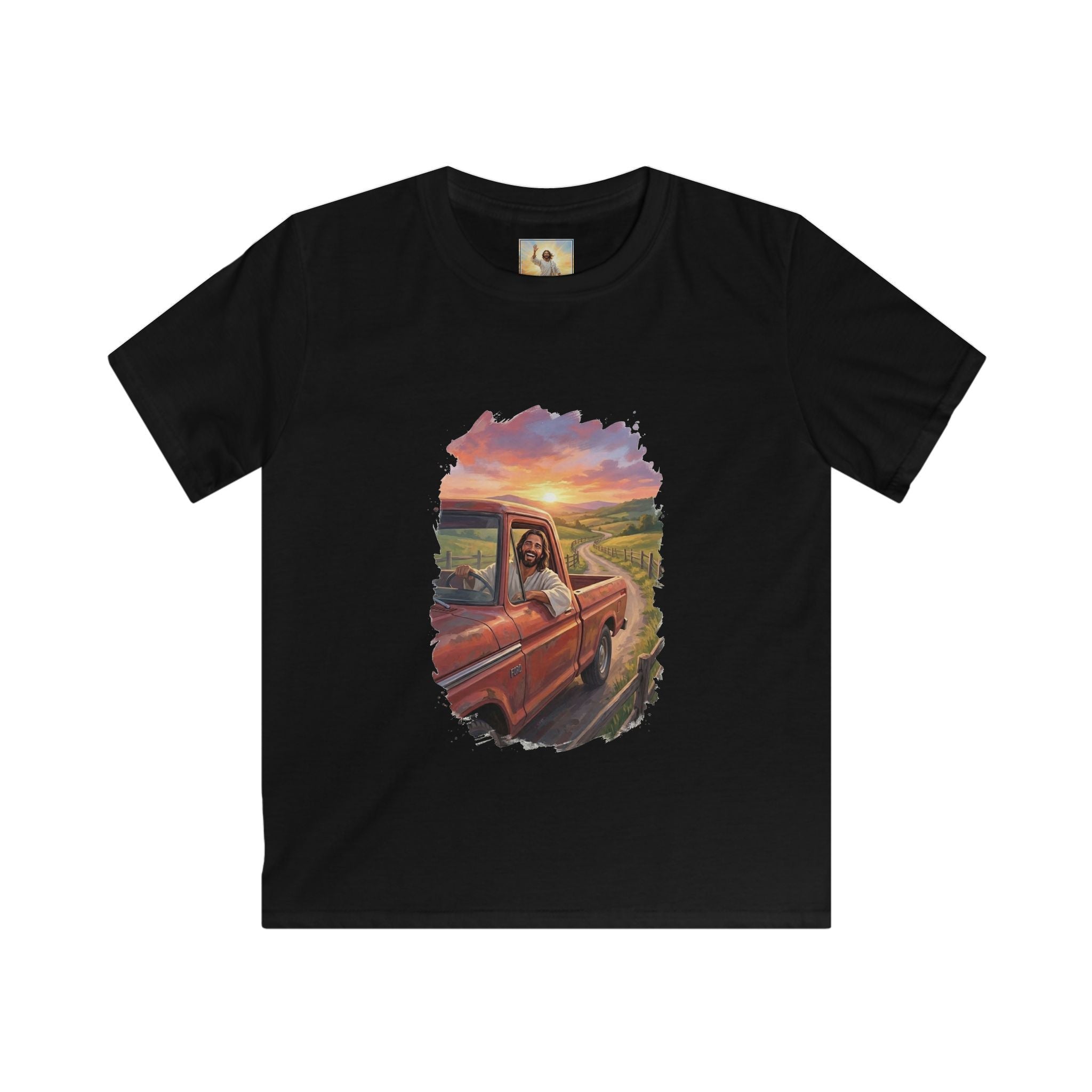 Kids Faith Shirt | Jesus Driving a Truck Christian Apparel Kids T Shirt | Joyful Jesus