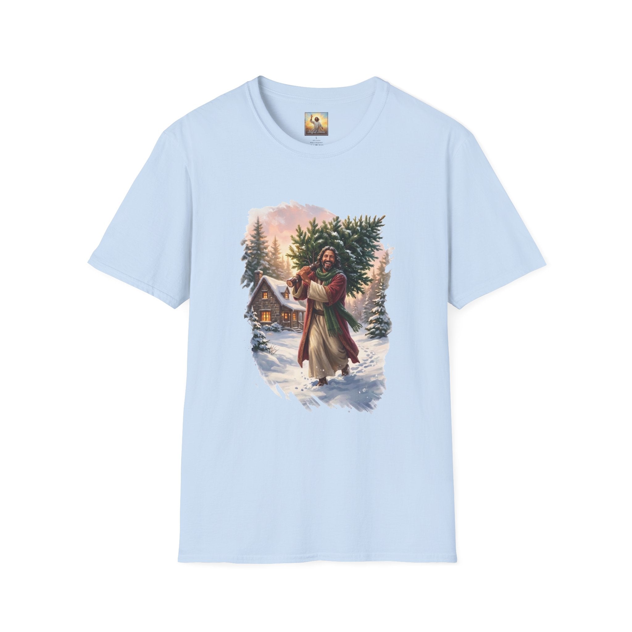 Jesus Christmas Tree Shirt | Jesus Carrying a Christmas Tree Christian Christmas Tee | Joyful Jesus