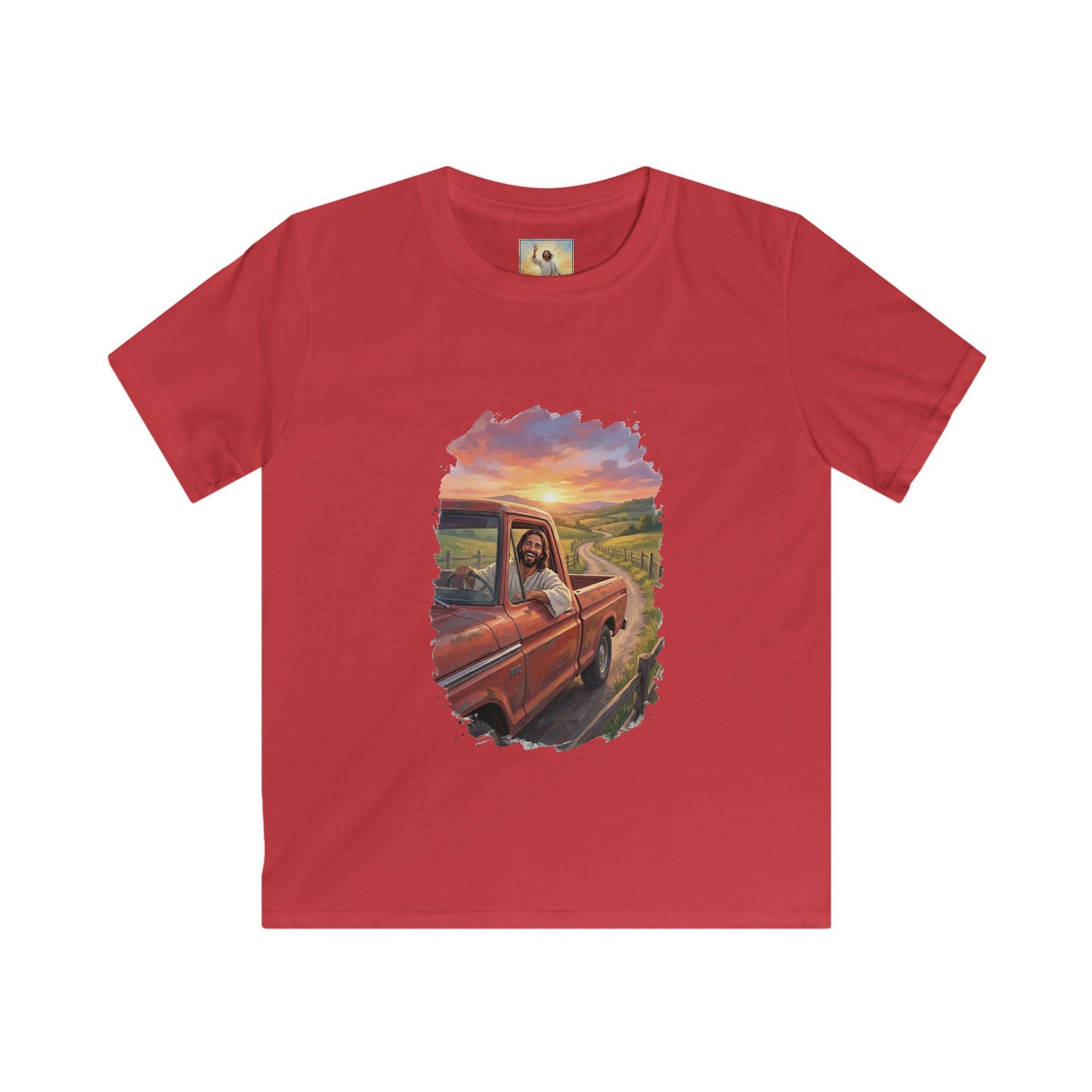Kids Faith Shirt | Jesus Driving a Truck Christian Apparel Kids T Shirt | Joyful Jesus