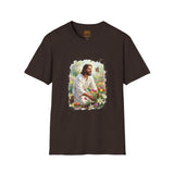 Jesus in the Garden Shirt, Easter Lily Butterfly Art, Christian Spring Tee