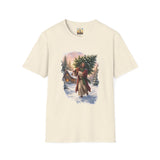 Jesus Christmas Tree Shirt | Jesus Carrying a Christmas Tree Christian Christmas Tee | Joyful Jesus