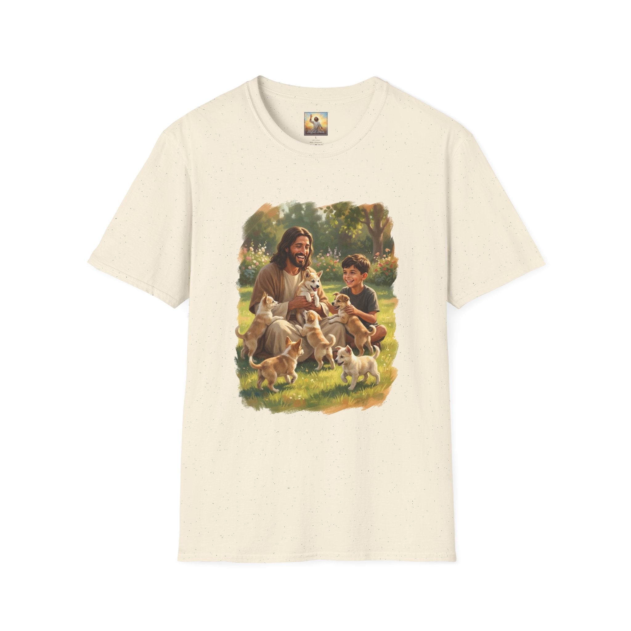 Funny Jesus Shirt | Jesus Playing with Puppies Christian T Shirt | Joyful Jesus