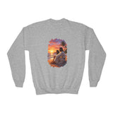 Kids Religious Sweatshirt | Jesus on the Beach at Sunset Christian Kids Crewneck Sweatshirt | Joyful Jesus