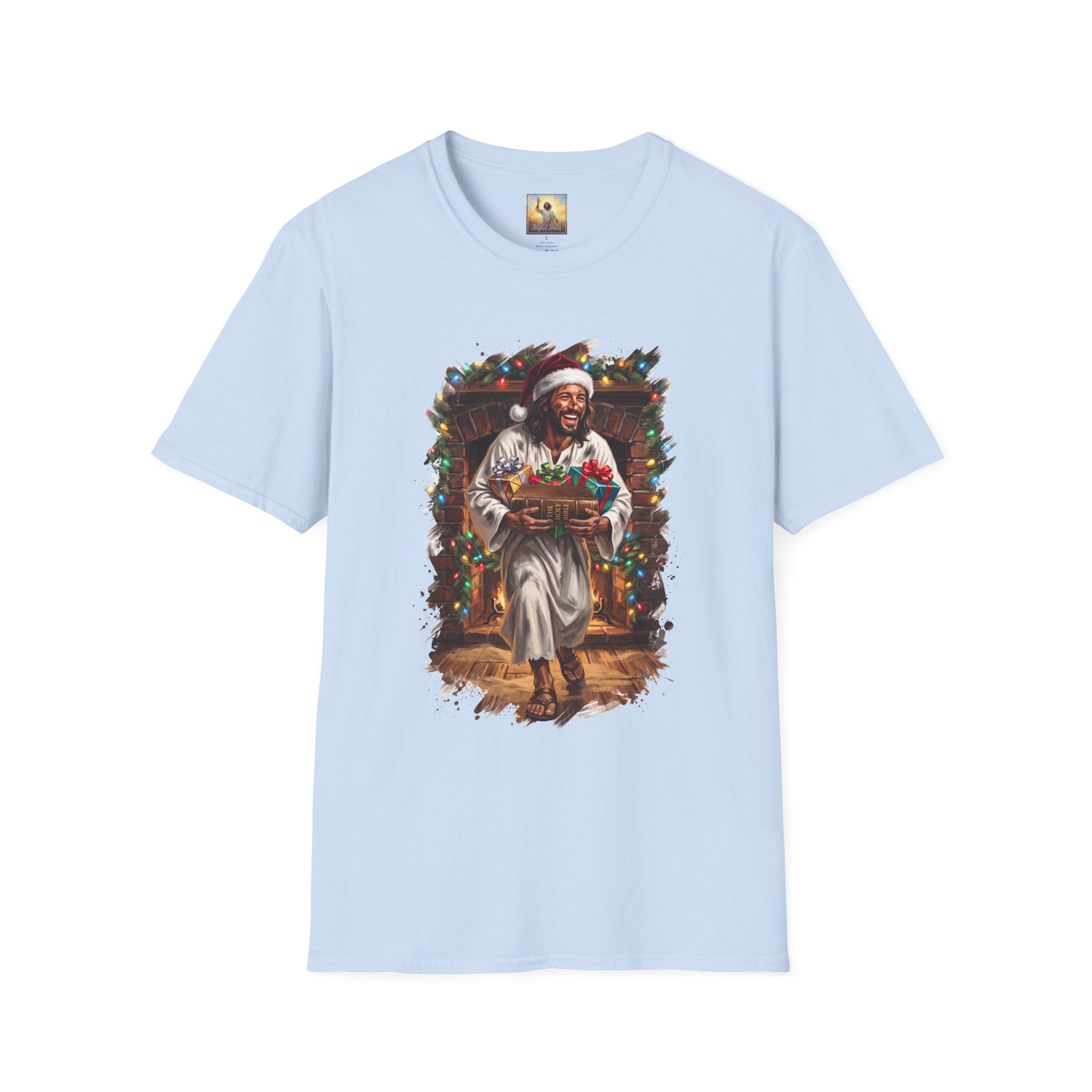 Jesus Santa Hat Shirt | Jesus Down the Chimney with Gifts Funny Christmas T Shirt | Joyful Jesus