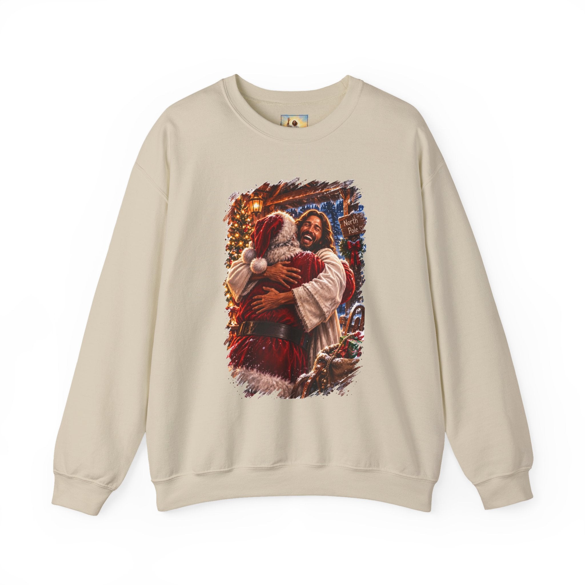 Jesus Hugging Santa Sweatshirt | Funny Christian Christmas Crewneck Sweatshirt | Joyful Jesus