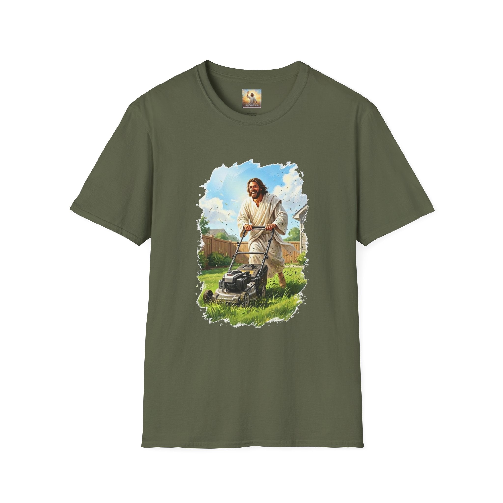 Jesus Shirt | Jesus Mowing the Lawn Funny Dad Shirt | Joyful Jesus