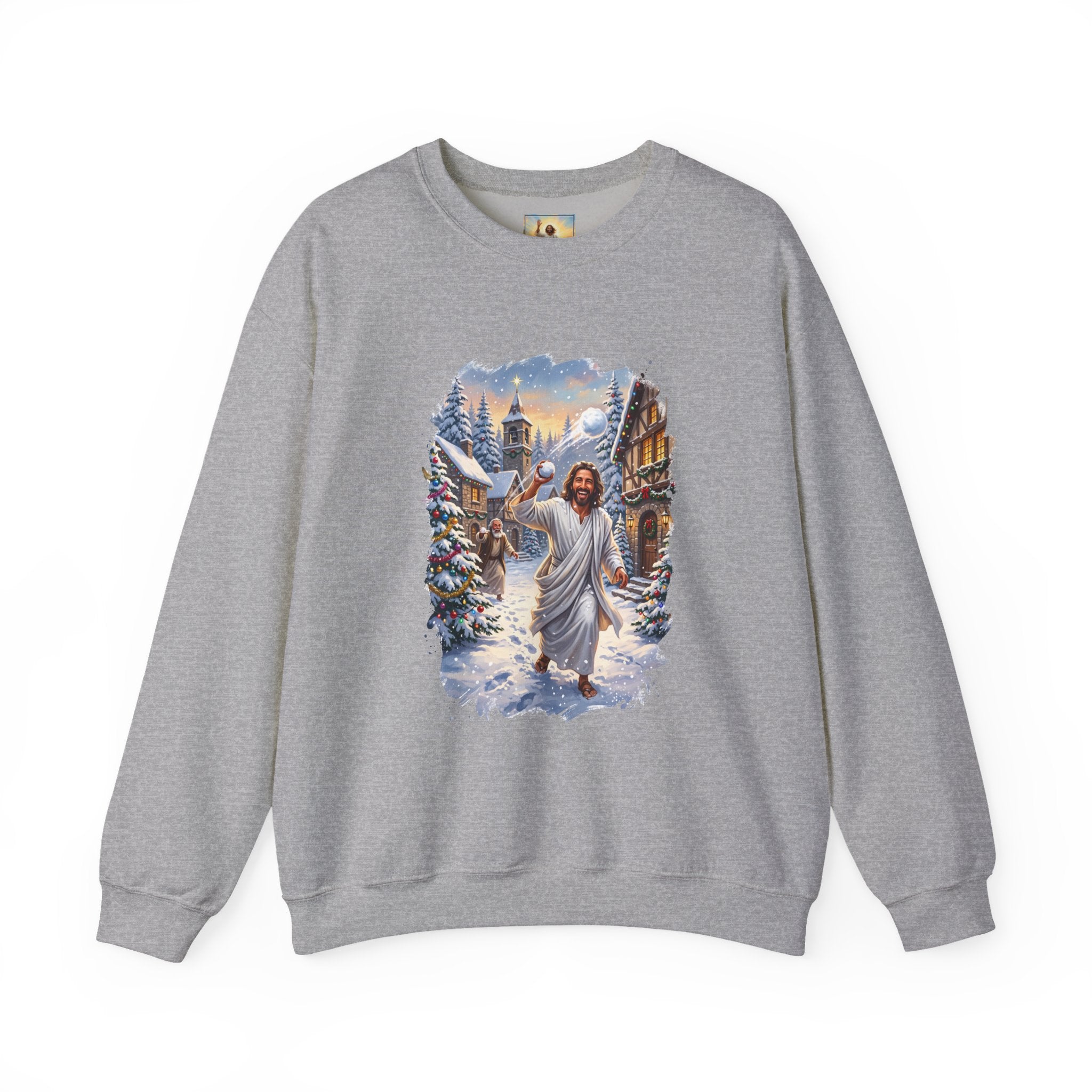 Jesus Snowball Fight Sweatshirt | Funny Christian Christmas Crewneck Sweatshirt | Joyful Jesus