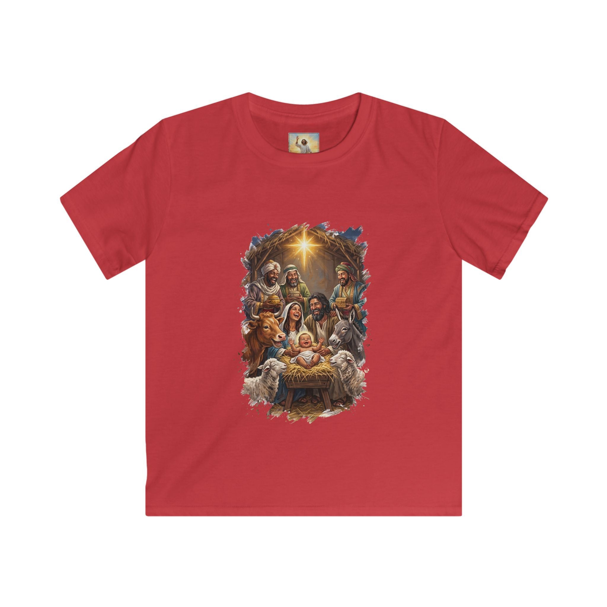 Kids Nativity Shirt | Joyful Nativity Scene with Wise Men Christian Christmas Kids T Shirt | Joyful Jesus