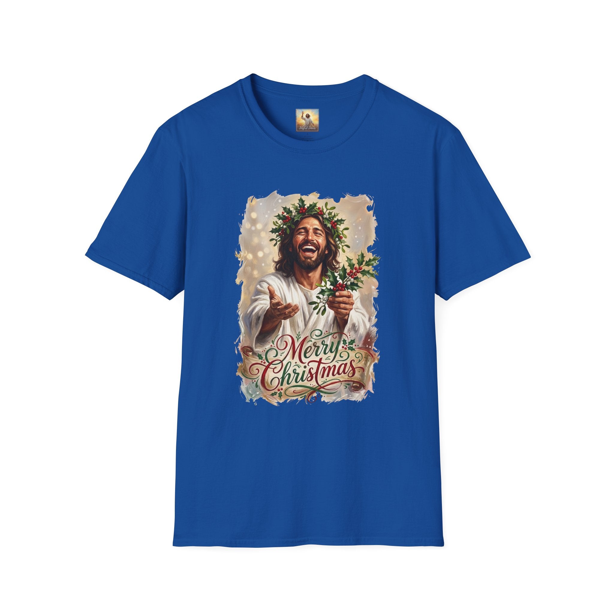 Merry Christmas Jesus Shirt | Laughing Jesus with Holly Christian Christmas T Shirt | Joyful Jesus