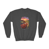 Kids Faith Sweatshirt | Jesus Driving a Truck Christian Apparel Kids Crewneck Sweatshirt | Joyful Jesus