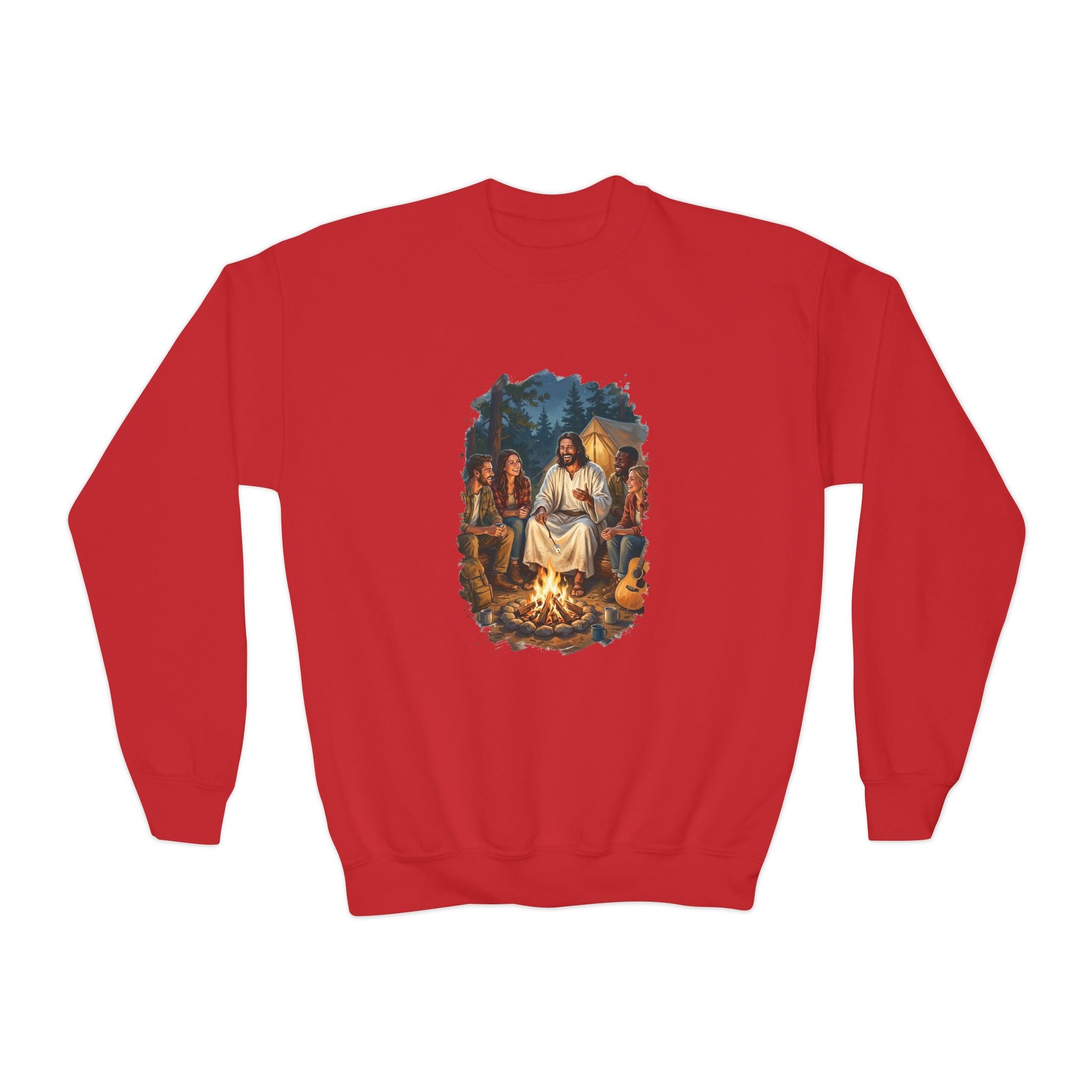 Kids Jesus Sweatshirt | Camping with Jesus Christian Kids Crewneck Sweatshirt | Faith Apparel