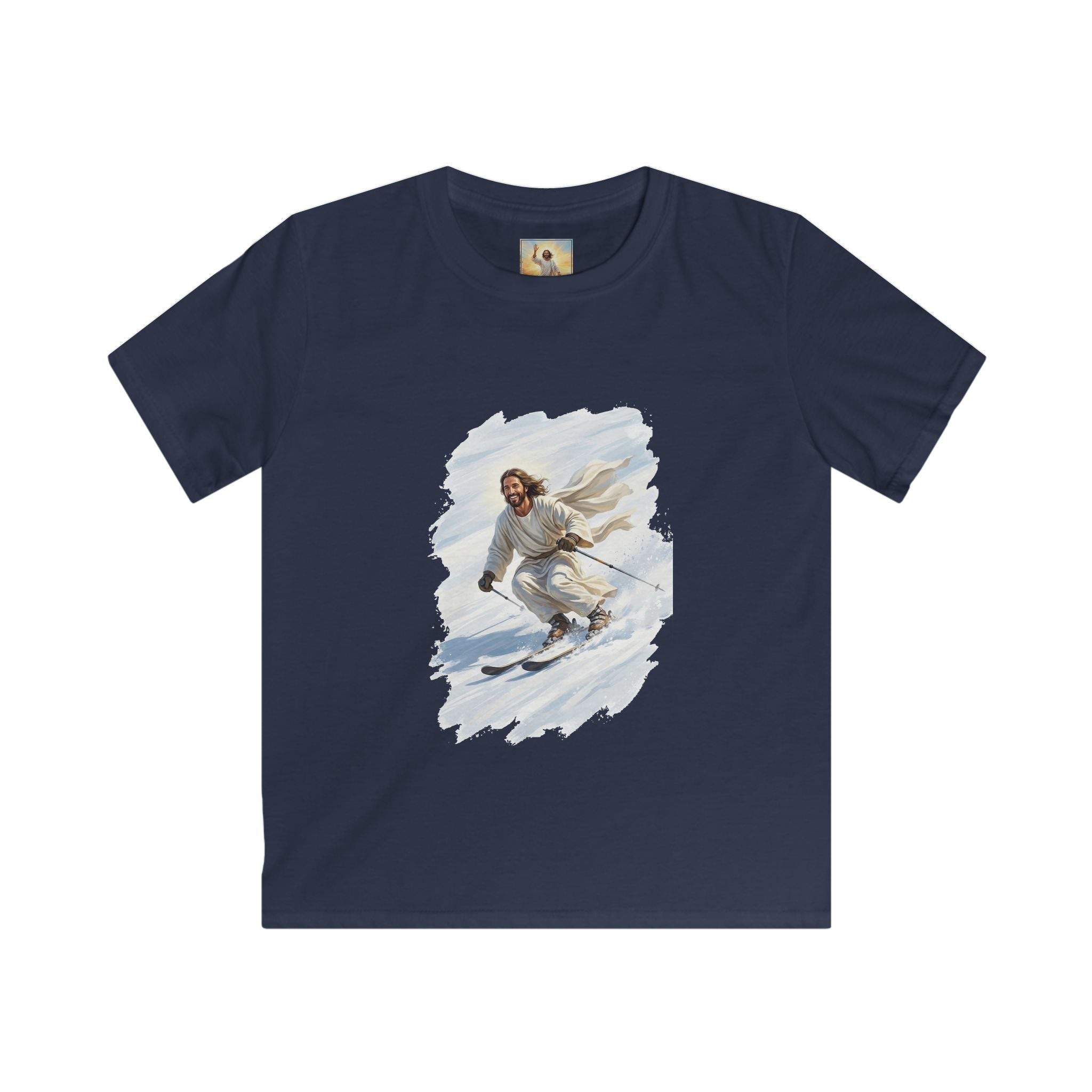 Kids Jesus Shirt | Skiing Jesus Christian Apparel Kids T Shirt | Joyful Jesus Faith Shirt
