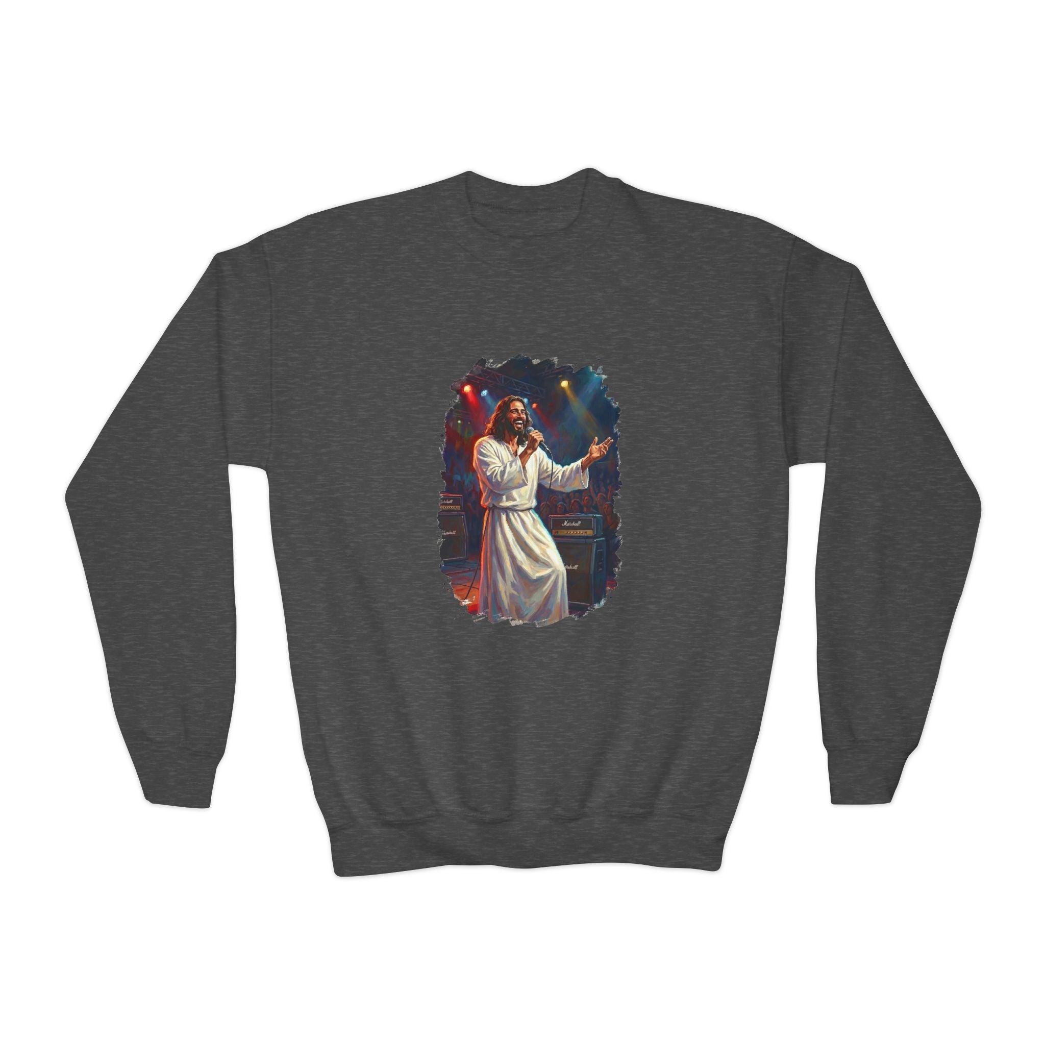 Kids Jesus Sweatshirt | Jesus Singing at a Concert Christian Kids Crewneck Sweatshirt | Joyful Jesus