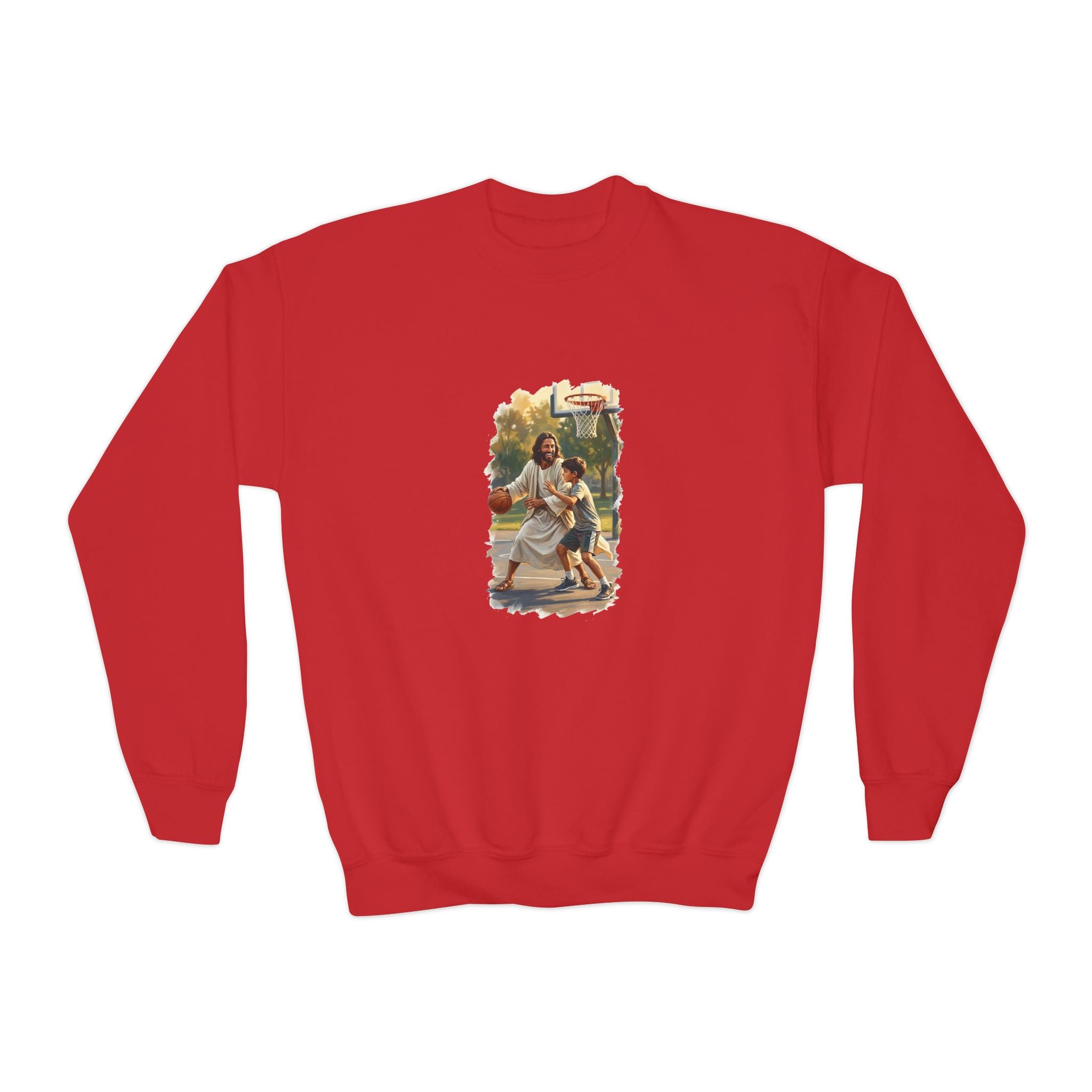 Kids Funny Jesus Sweatshirt | Jesus Playing Basketball Christian Kids Crewneck Sweatshirt | Joyful Jesus