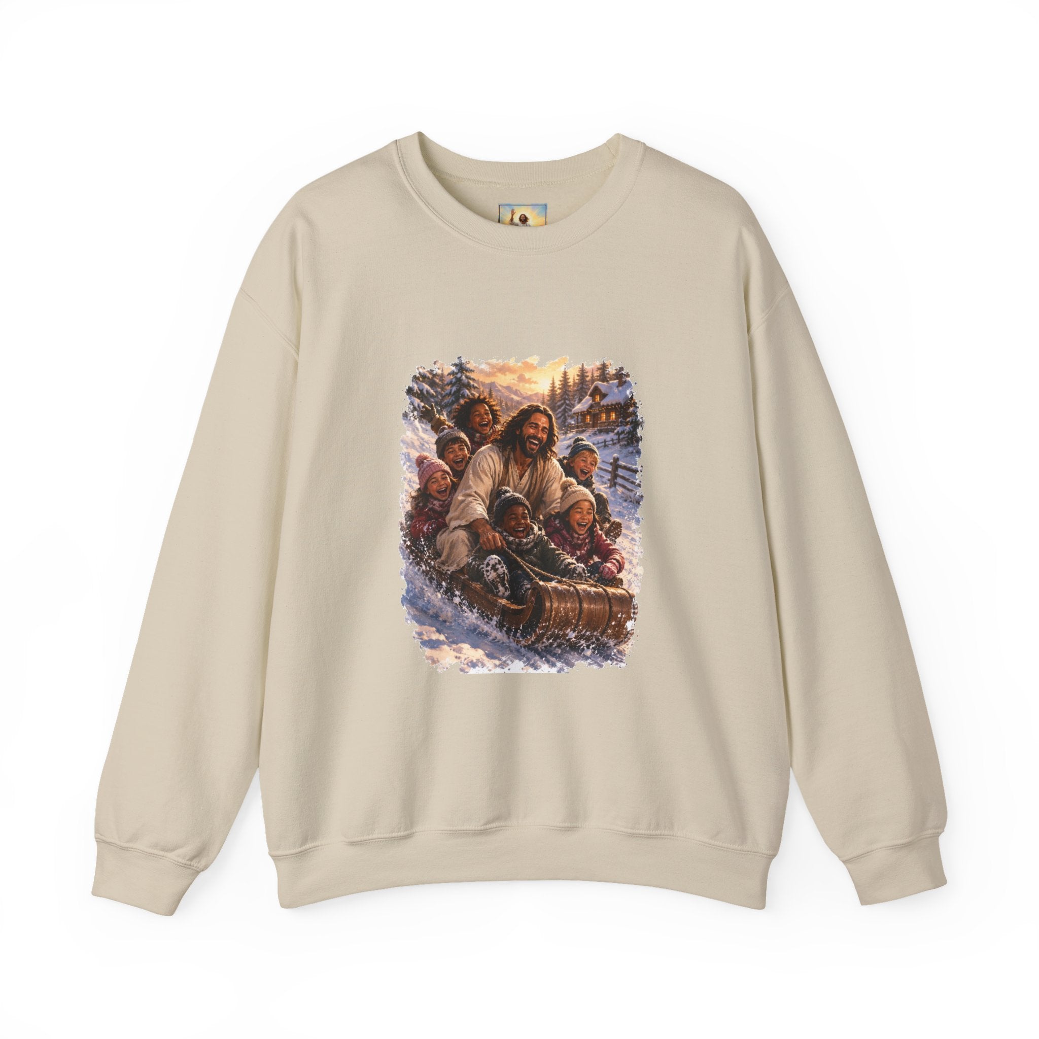 Jesus Christmas Sweatshirt | Sledding with Jesus Christian Christmas Crewneck | Joyful Jesus